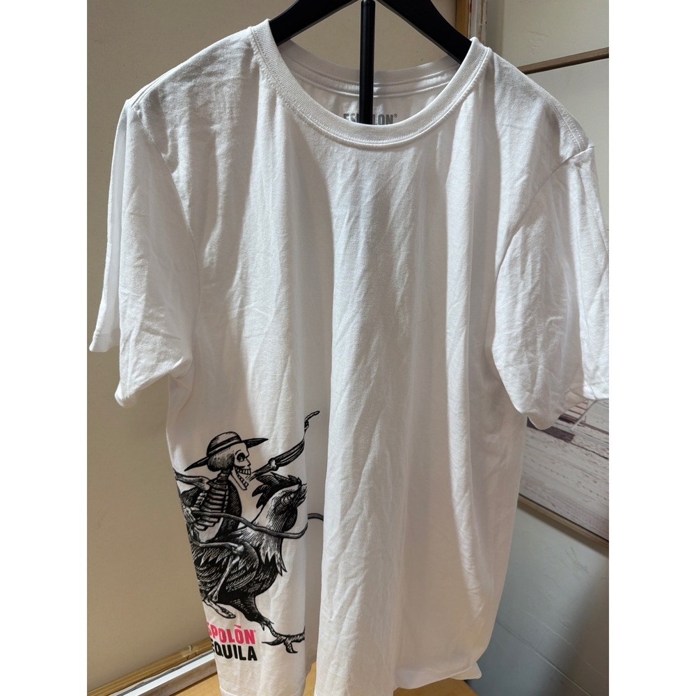 Espolon Tequila Graphic T-Shirt Men Large White Skeleton Rooster Recycled Cotton
